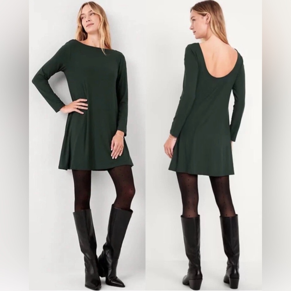 Old Navy Long Sleeve Mini Swing Dress Green M